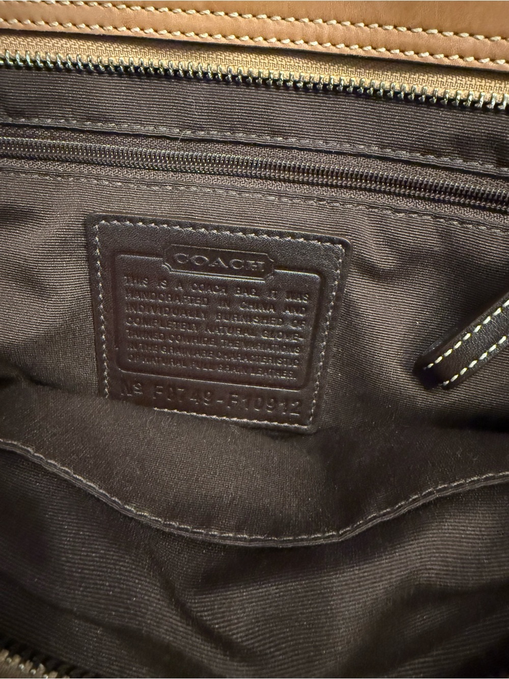 Coach Two-Tone natural and Dark Brown Leather Tote Bag - Picture 4 of 5
